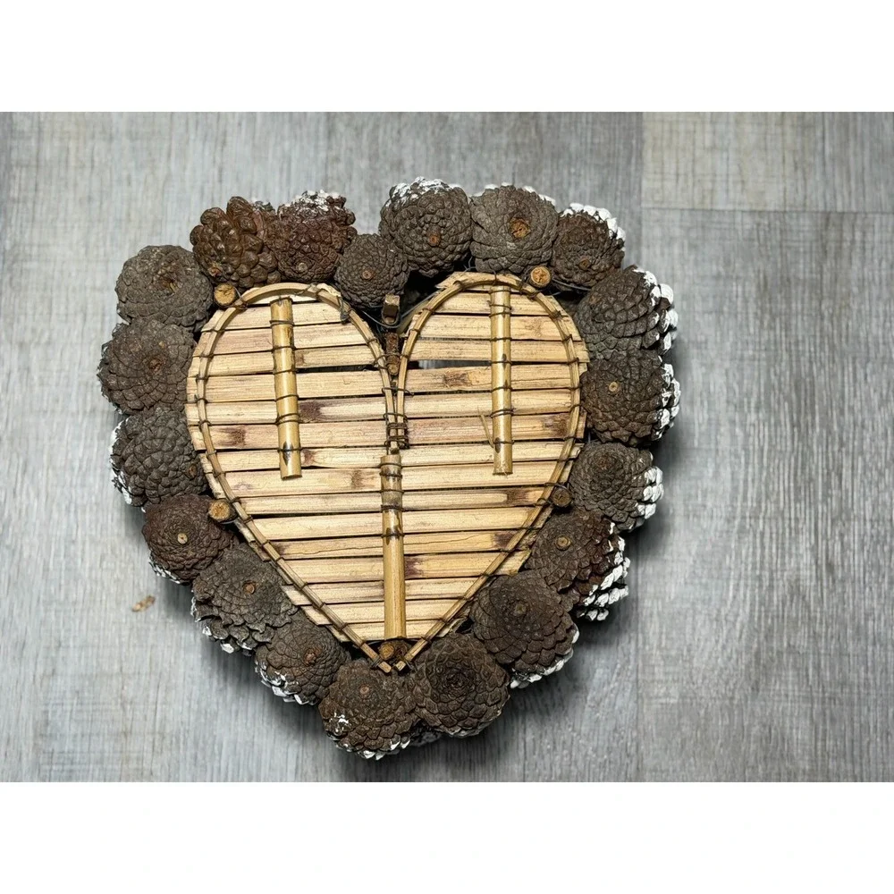 Rustic Heart Shaped Pinecone Wreath natural Country Cabin Farmhouse Home Decor
